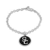 USC Trojans Oxidized Sterling Silver SC Interlock with Rope Border Charm Bracelet